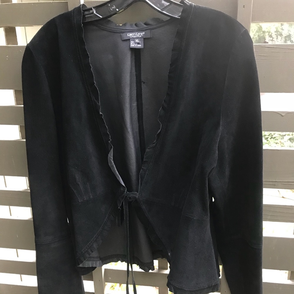 Black suede ruffled bolero jacket